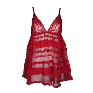 Victoria Secret Y2k Coquette Babydoll Ruffle Lace Sheer Dark‎ Fem Nightie
